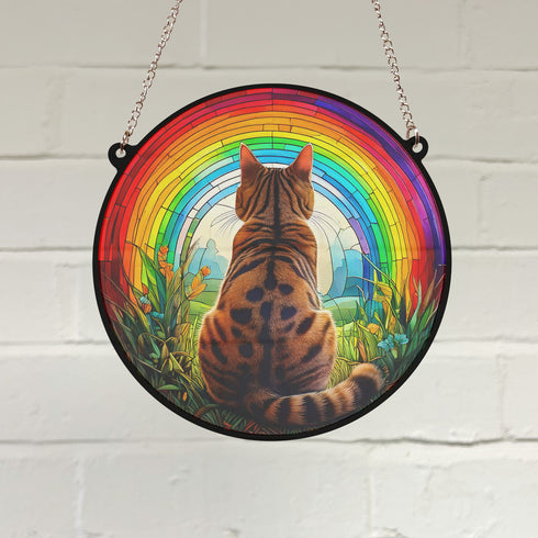 Bengal Cat Rainbow Bridge Stained Glass Effect Suncatcher